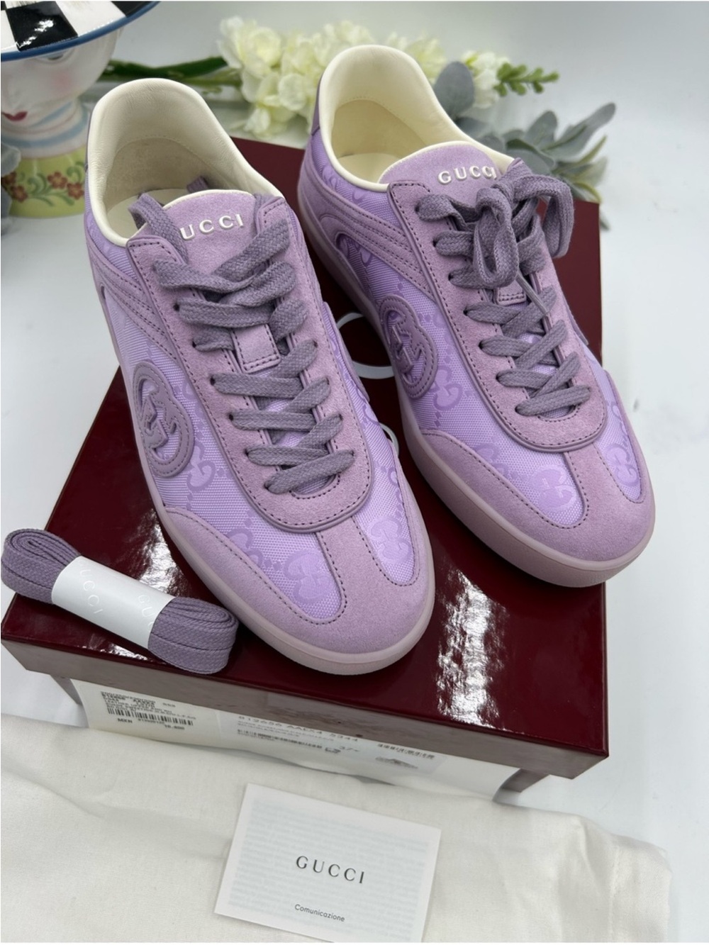 Women’s Gucci G 75 lilac suede sneakers interlocking G size 37.5 made in Italy - Picture 4 of 12